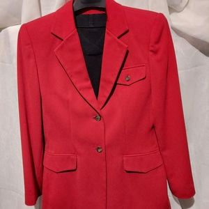 3 piece suit- Red blazer and pants, black sweater shell.